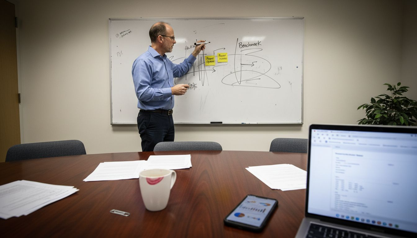 Manager reviewing intellectual property portfolio