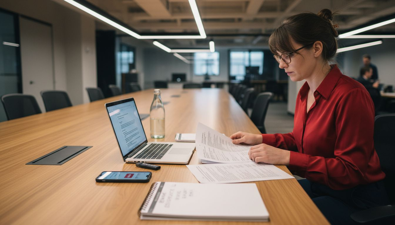 Entrepreneur reviewing copyright registration packet