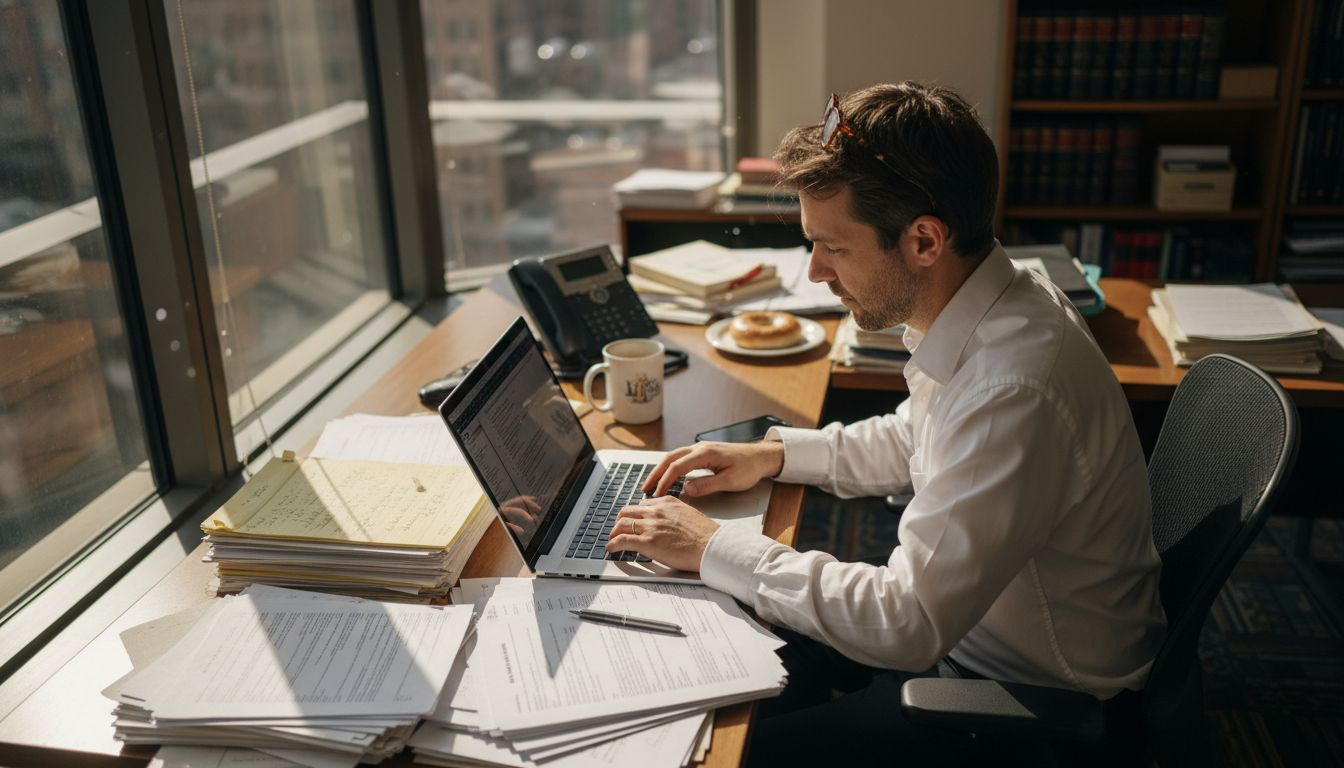 Legal analyst reviewing AI copyright documents