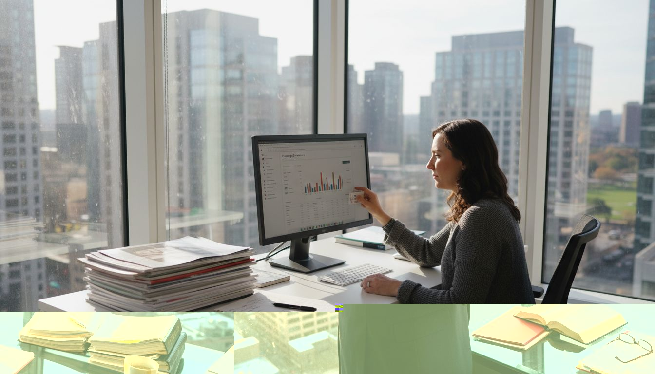 Attorney reviewing patent diagrams in city office