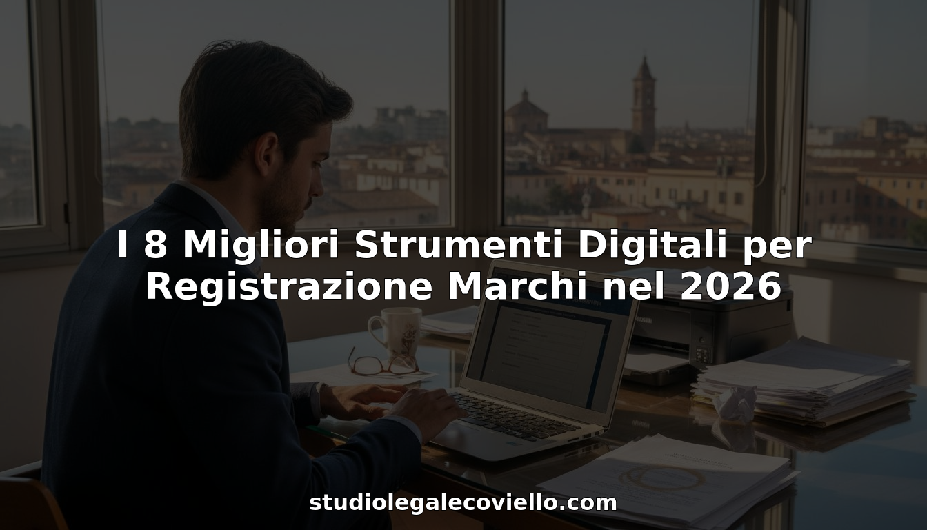 Professionista alle prese con la registrazione di un marchio in un ufficio luminoso