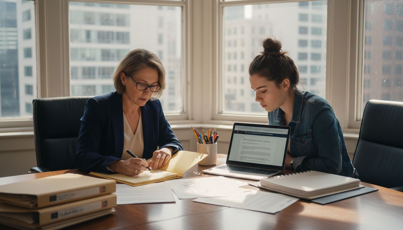 Attorney advising designer on application paperwork