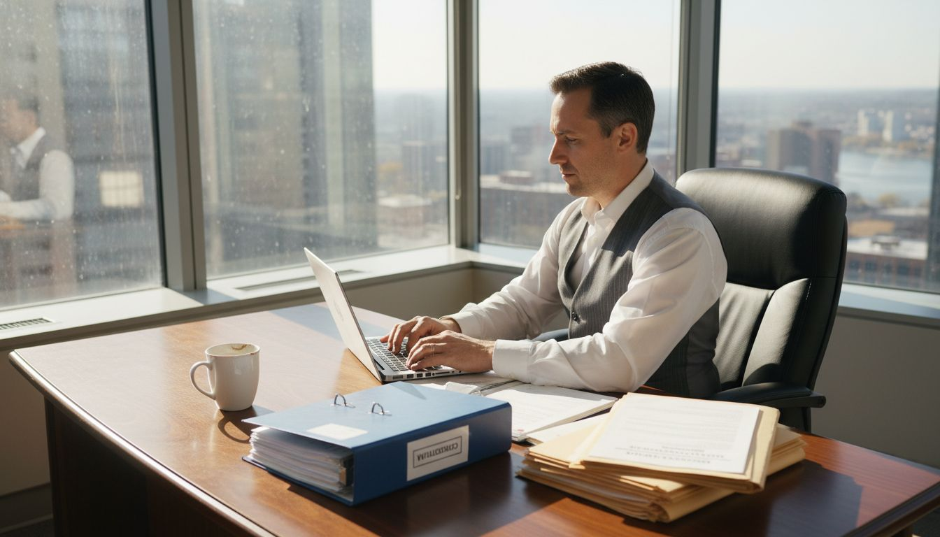 IP attorney working in downtown office