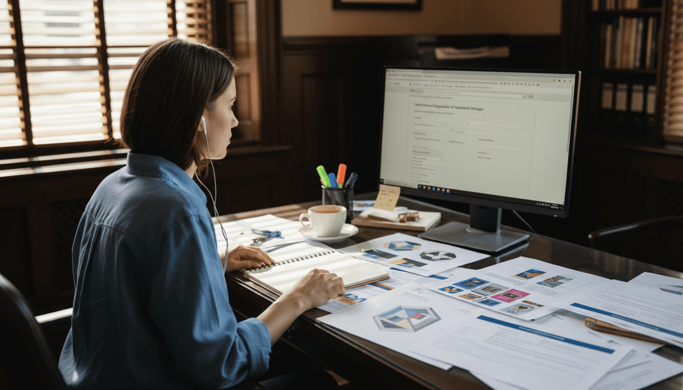 Designer preparing design registration paperwork