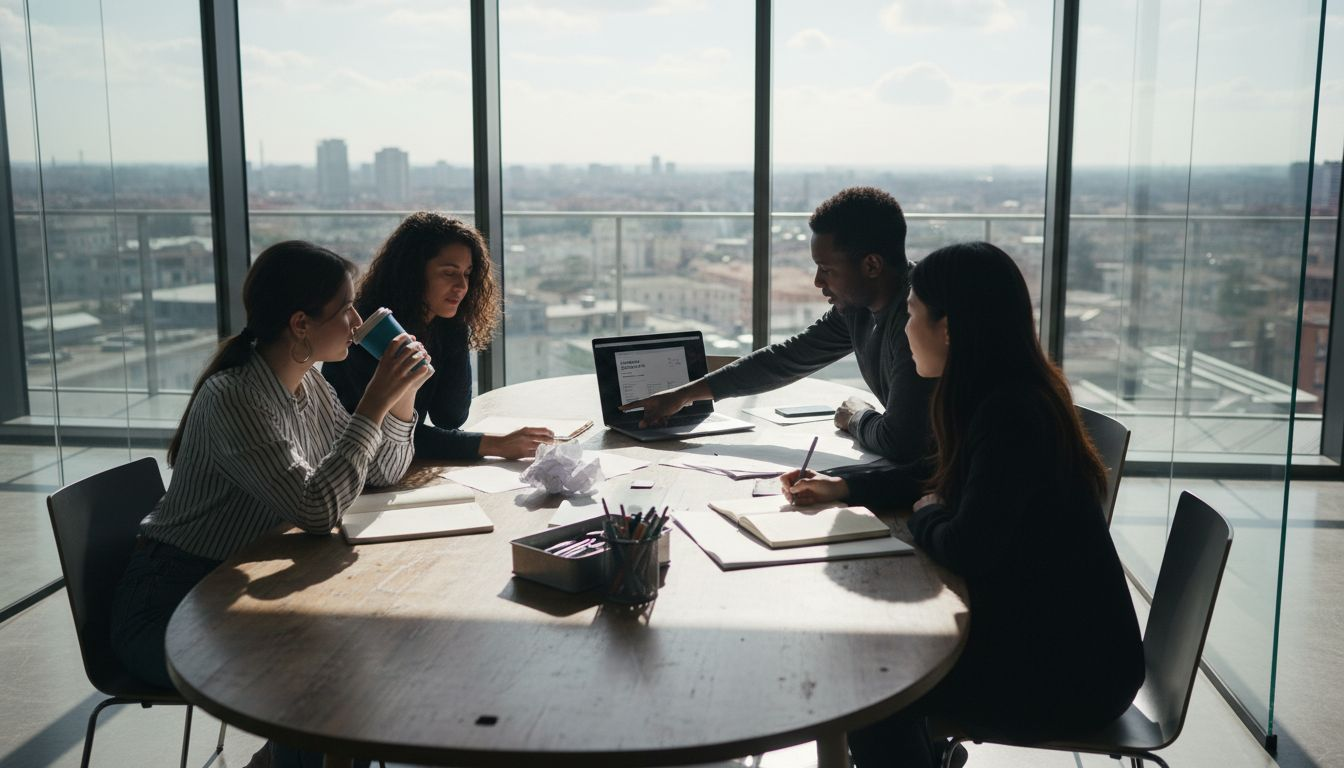 I fondatori delle startup si confrontano e lavorano insieme attorno a un vero tavolo di riunione.