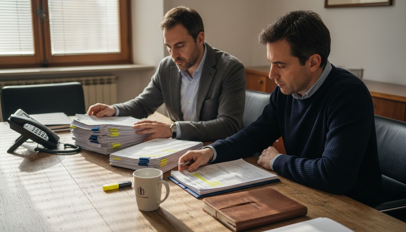 Avvocati specializzati esaminano la documentazione necessaria per la registrazione di un brevetto.