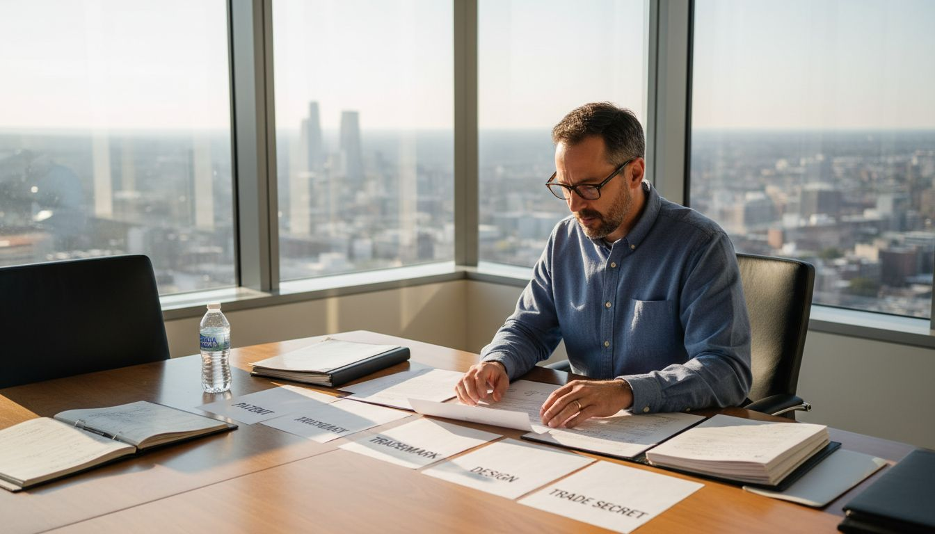 Businessman comparing industrial property documents