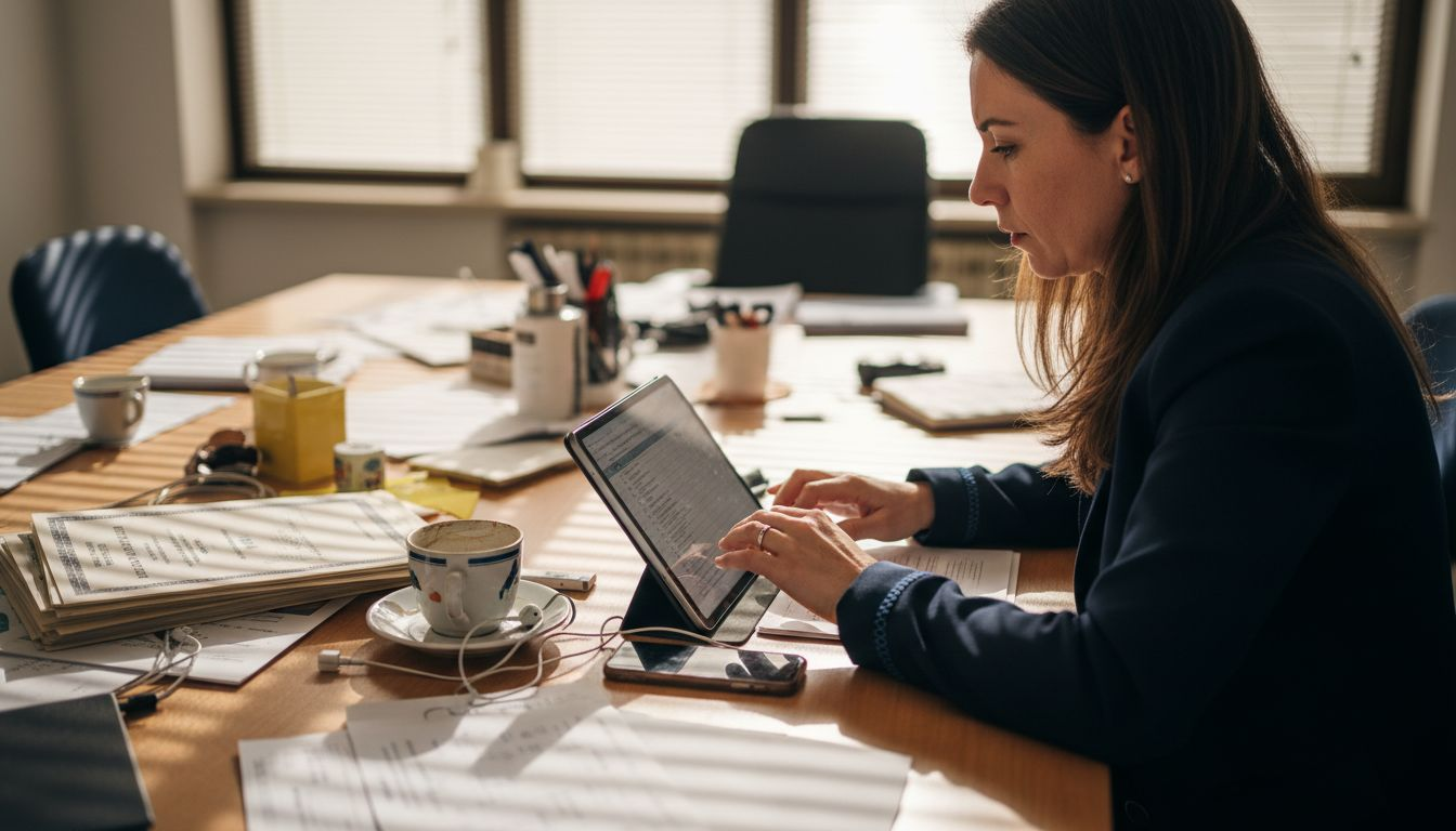 Il fondatore aggiorna l’elenco dei materiali del brand nel suo ufficio