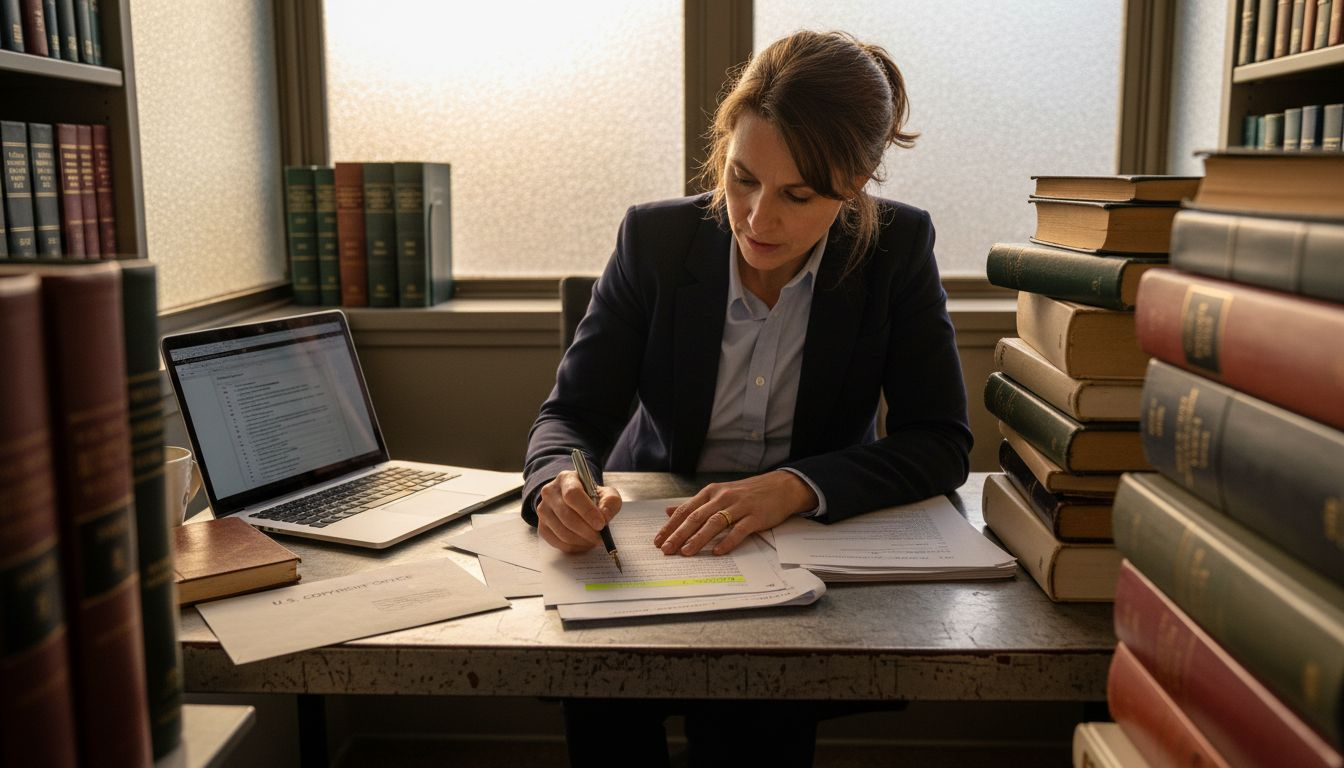 Lawyer reviewing international copyright treaties