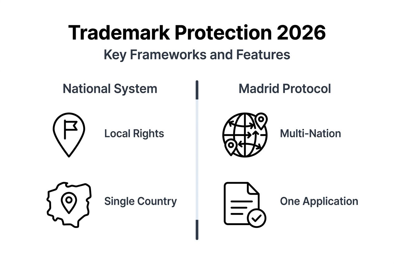 Infographic showing trademark protection frameworks summary