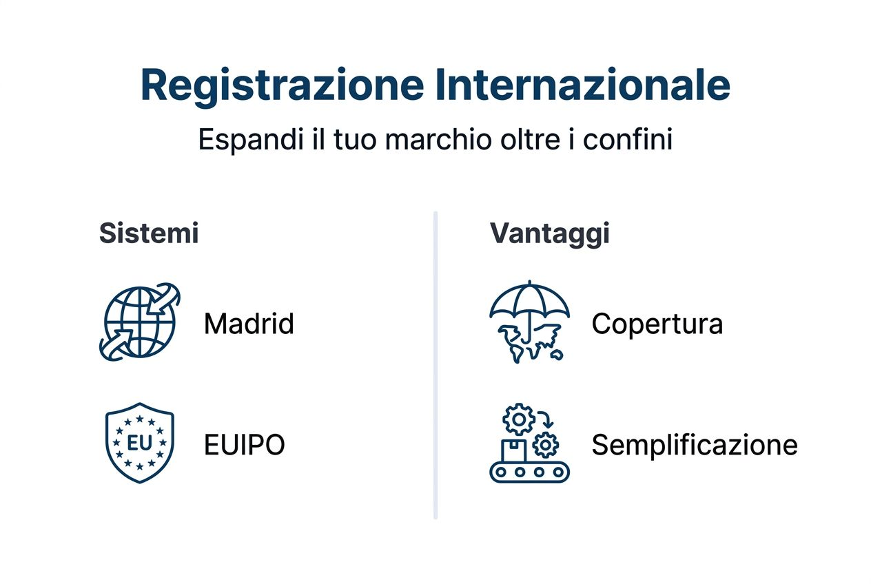 Infografica che illustra le principali informazioni sulla registrazione internazionale