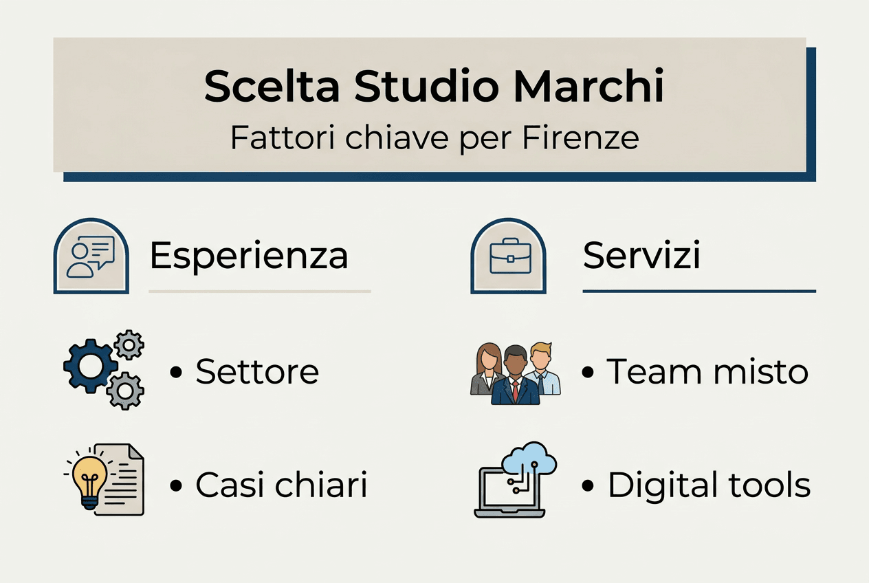 Infografica: i principali criteri per scegliere uno studio specializzato in marchi a Firenze