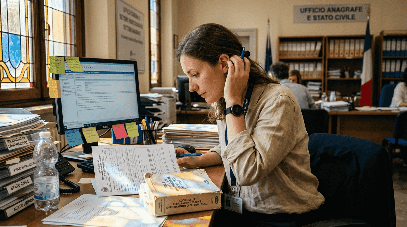 Donna che esamina il modulo di richiesta per la registrazione di un marchio
