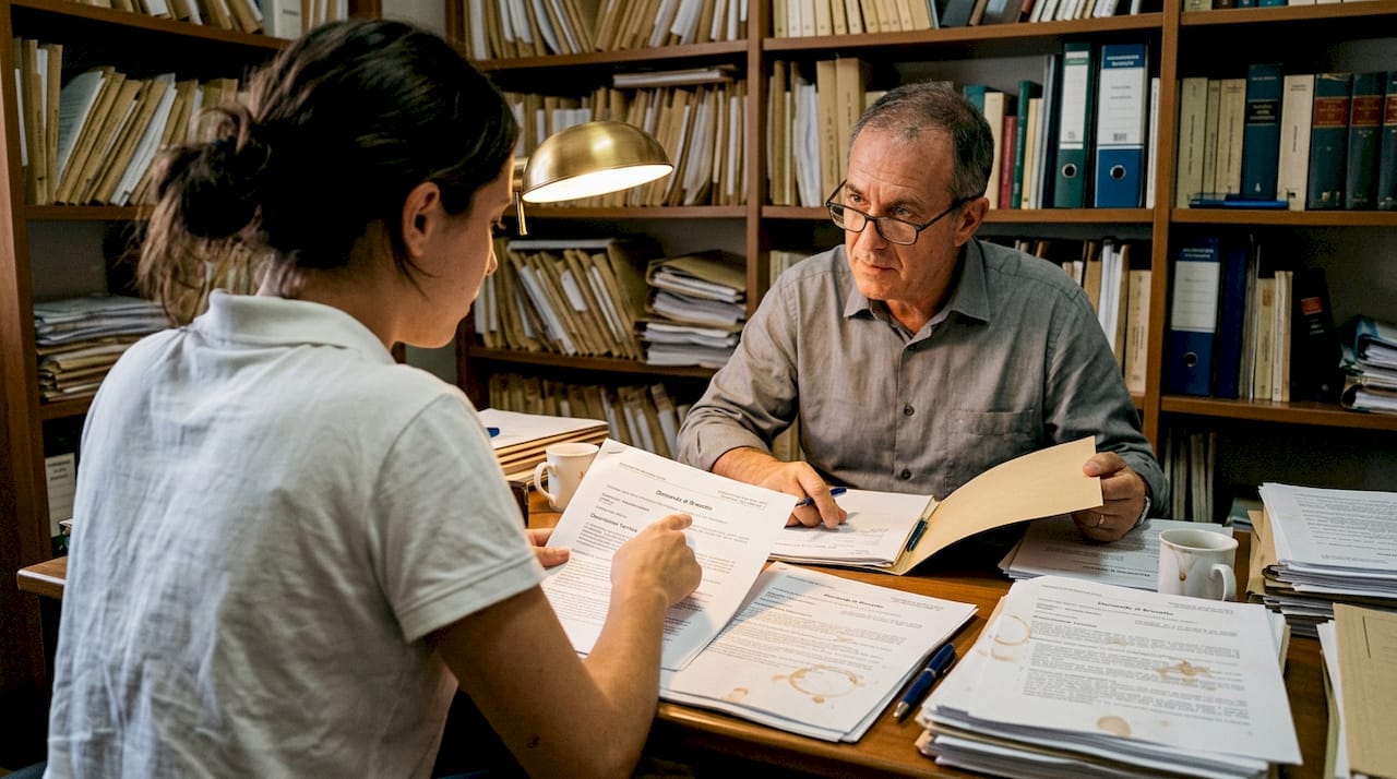 Il tecnico e il consulente analizzano insieme la richiesta di brevetto.