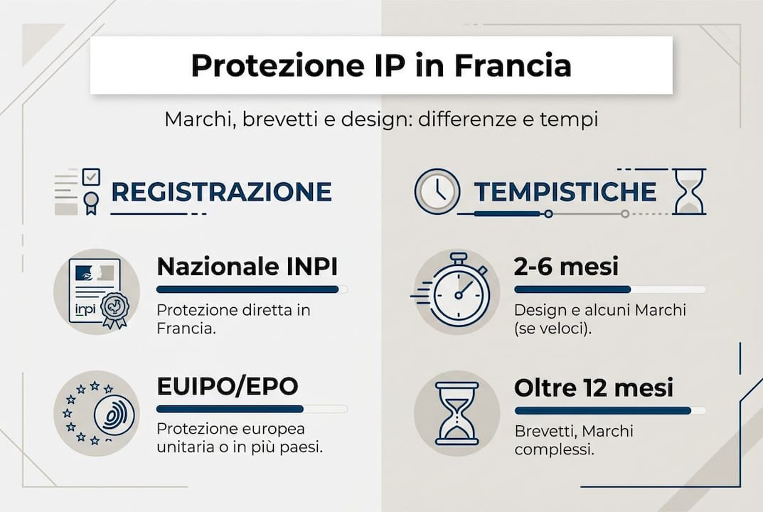 Panoramica grafica su marchi, brevetti e design in Francia