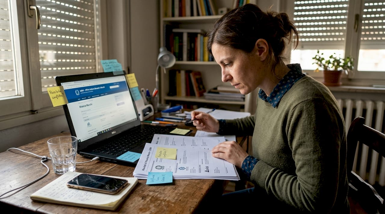 Una donna si occupa della verifica preliminare di un marchio.