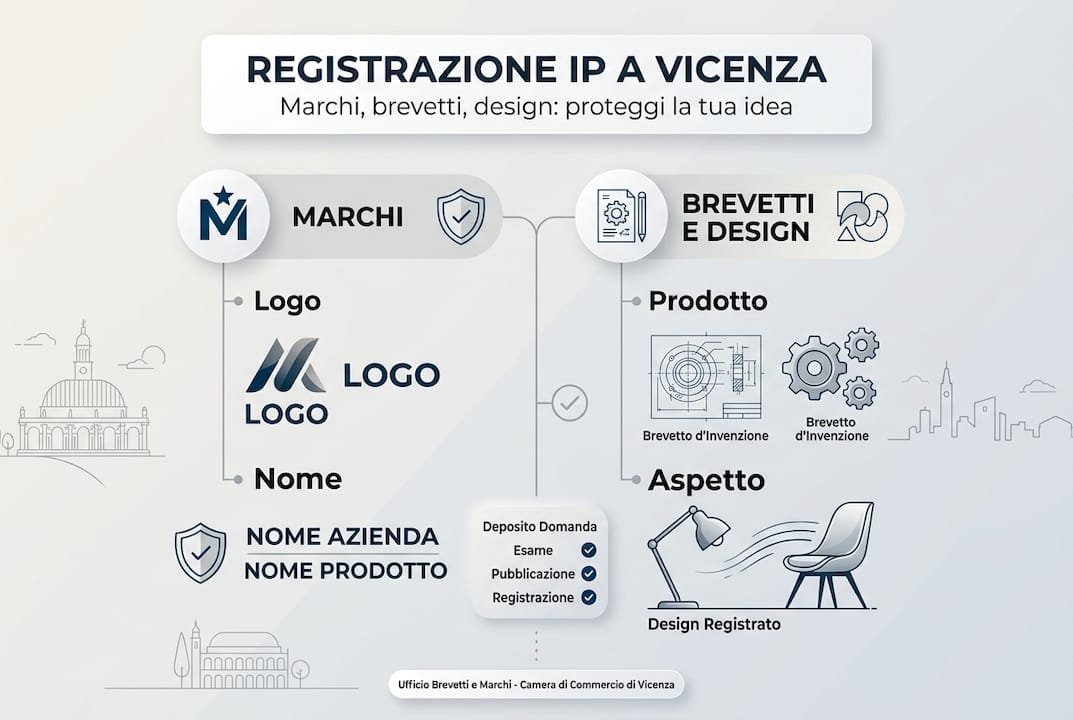Infografica su come registrare marchi, brevetti e design