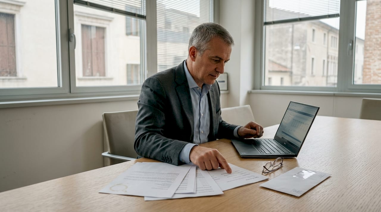 Consulente impegnato nell’analisi di documenti relativi alla proprietà intellettuale