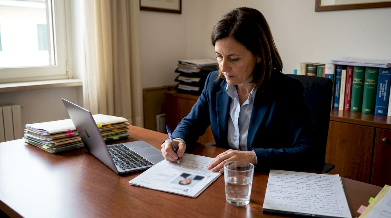 Avvocato che esamina la documentazione a supporto di un marchio registrato