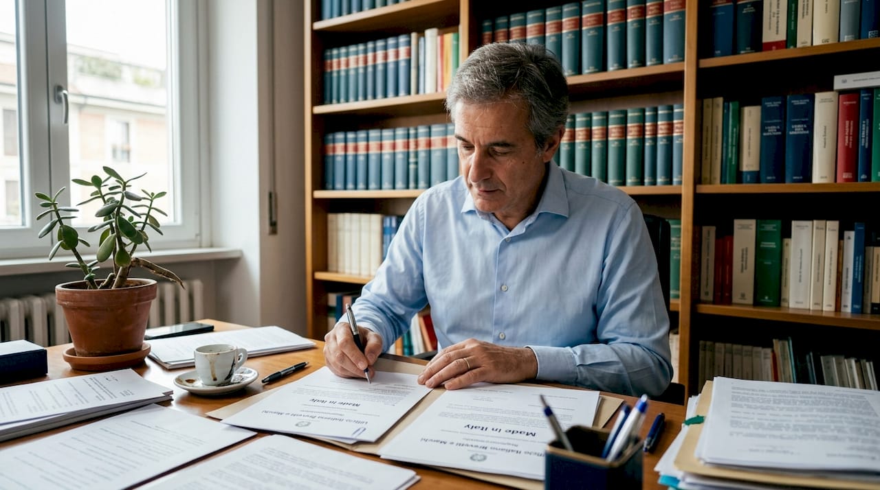 Un avvocato esamina la documentazione necessaria per garantire la protezione del marchio.