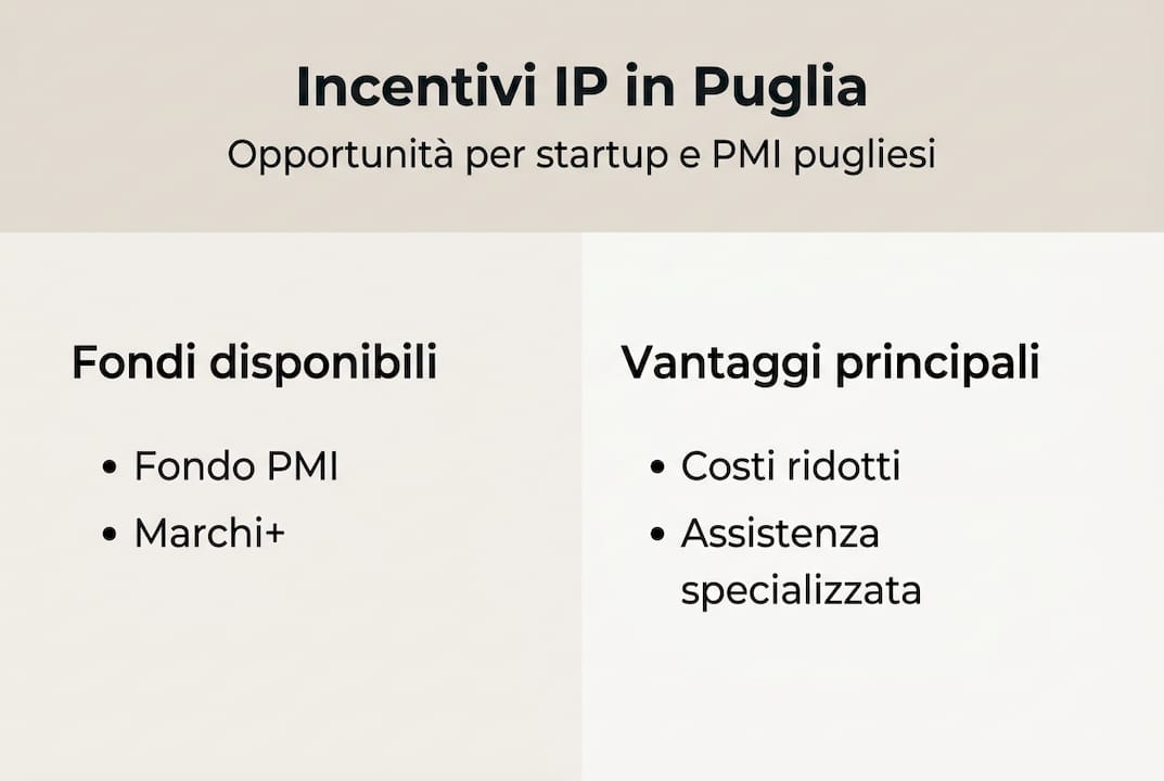Infografica sugli incentivi per la proprietà intellettuale dedicati a startup e PMI in Puglia
