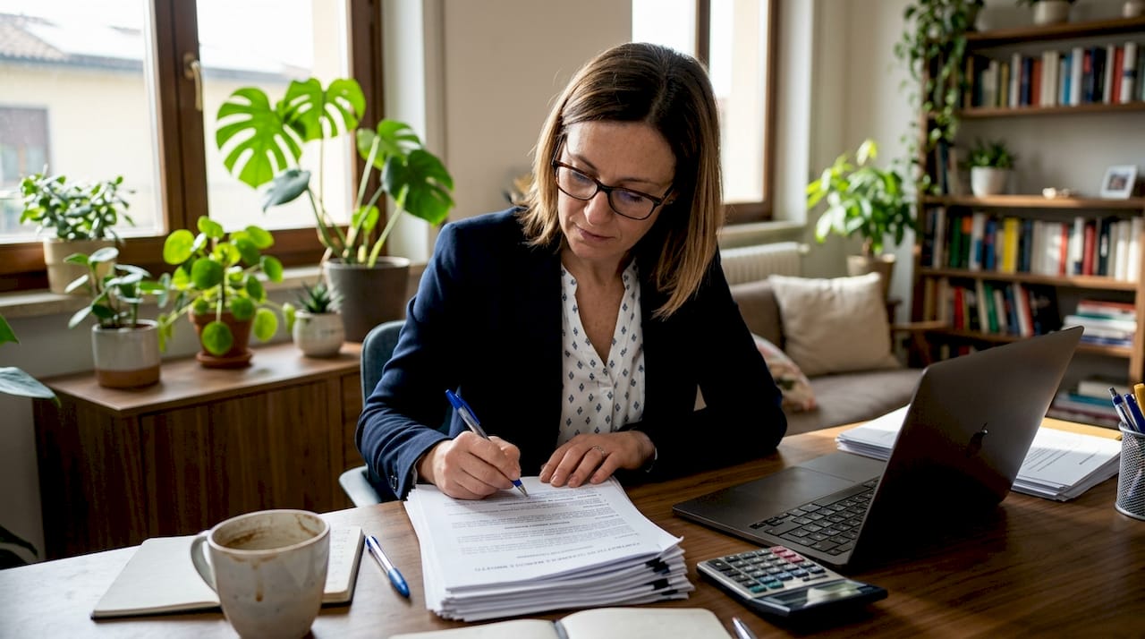 Imprenditore che analizza attentamente i contratti di licenza per valutare opportunità e rischi legati al proprio business.