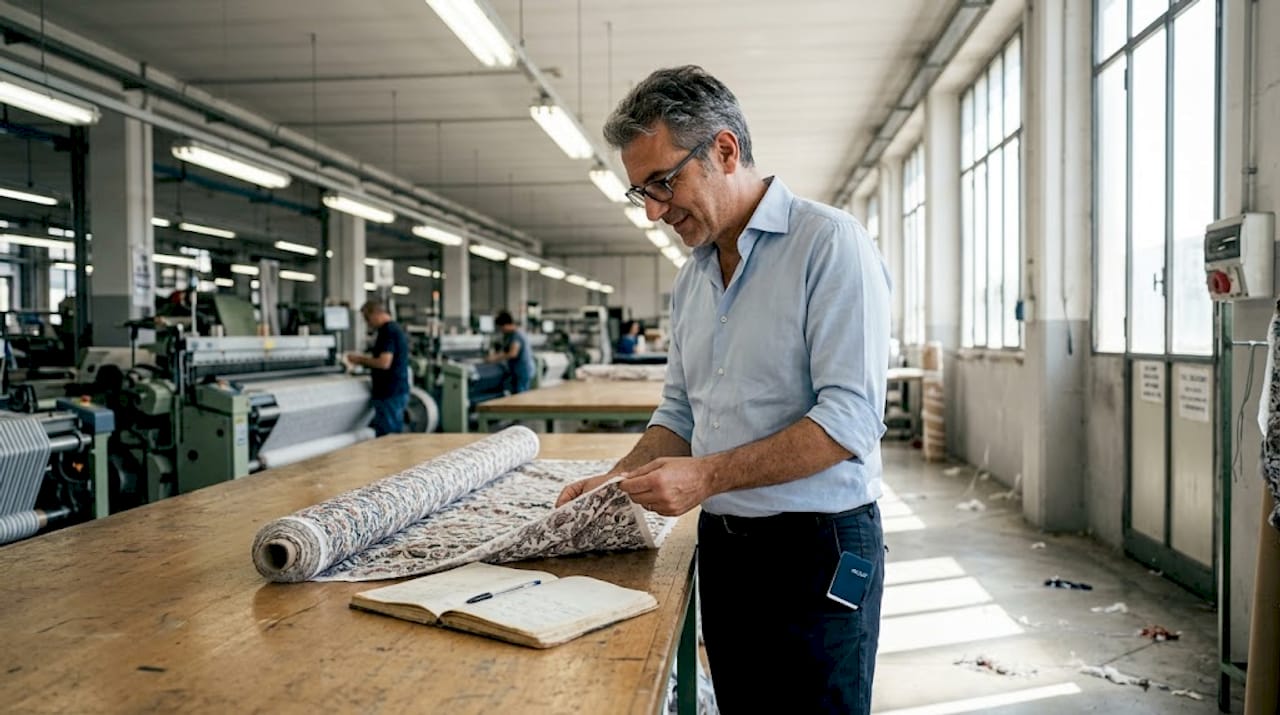 Controllo qualità dei prodotti in uno stabilimento tessile italiano