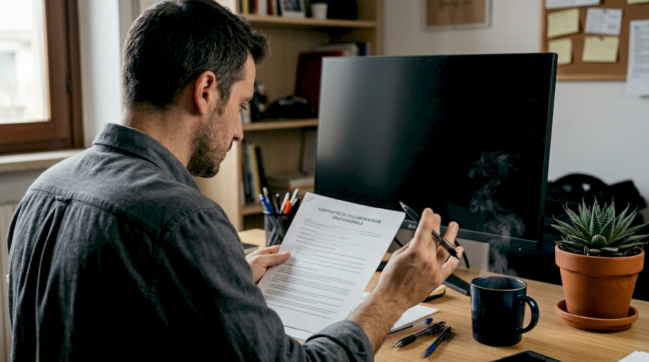 Un membro del team sta revisionando il contratto tra l’influencer e il brand.