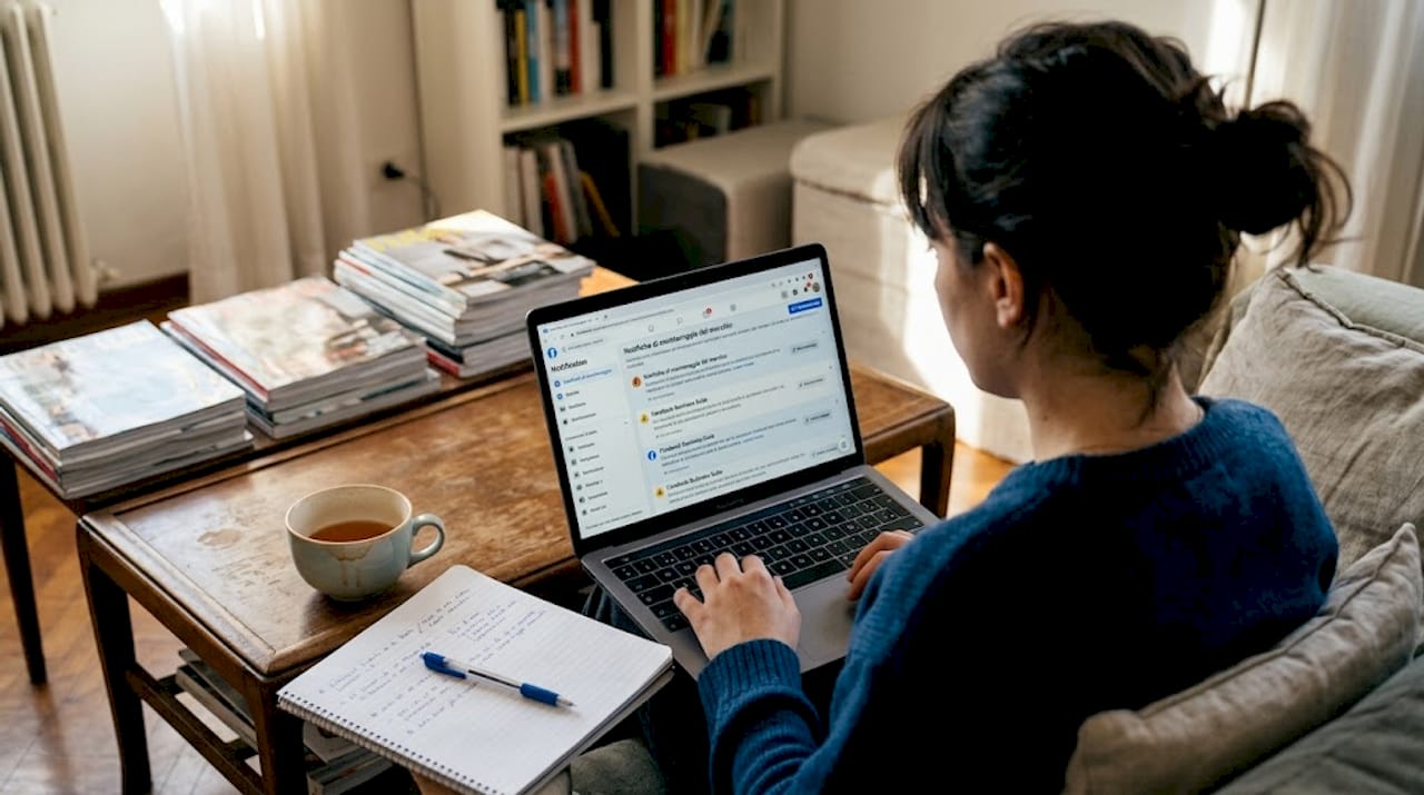 Una donna tiene sotto controllo Facebook alla ricerca di possibili infrazioni al proprio marchio.