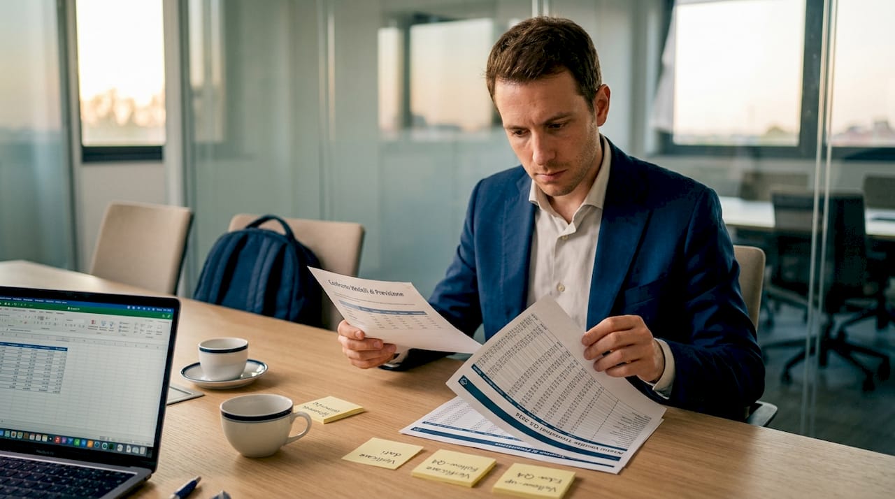 L’analista esamina la scheda di valutazione del marchio.