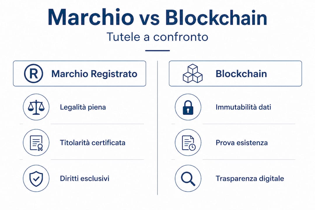 Infografica: differenze tra marchio registrato e tutela tramite blockchain