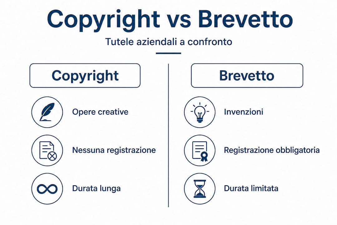 Infografica: differenze tra copyright e brevetto in ambito aziendale
