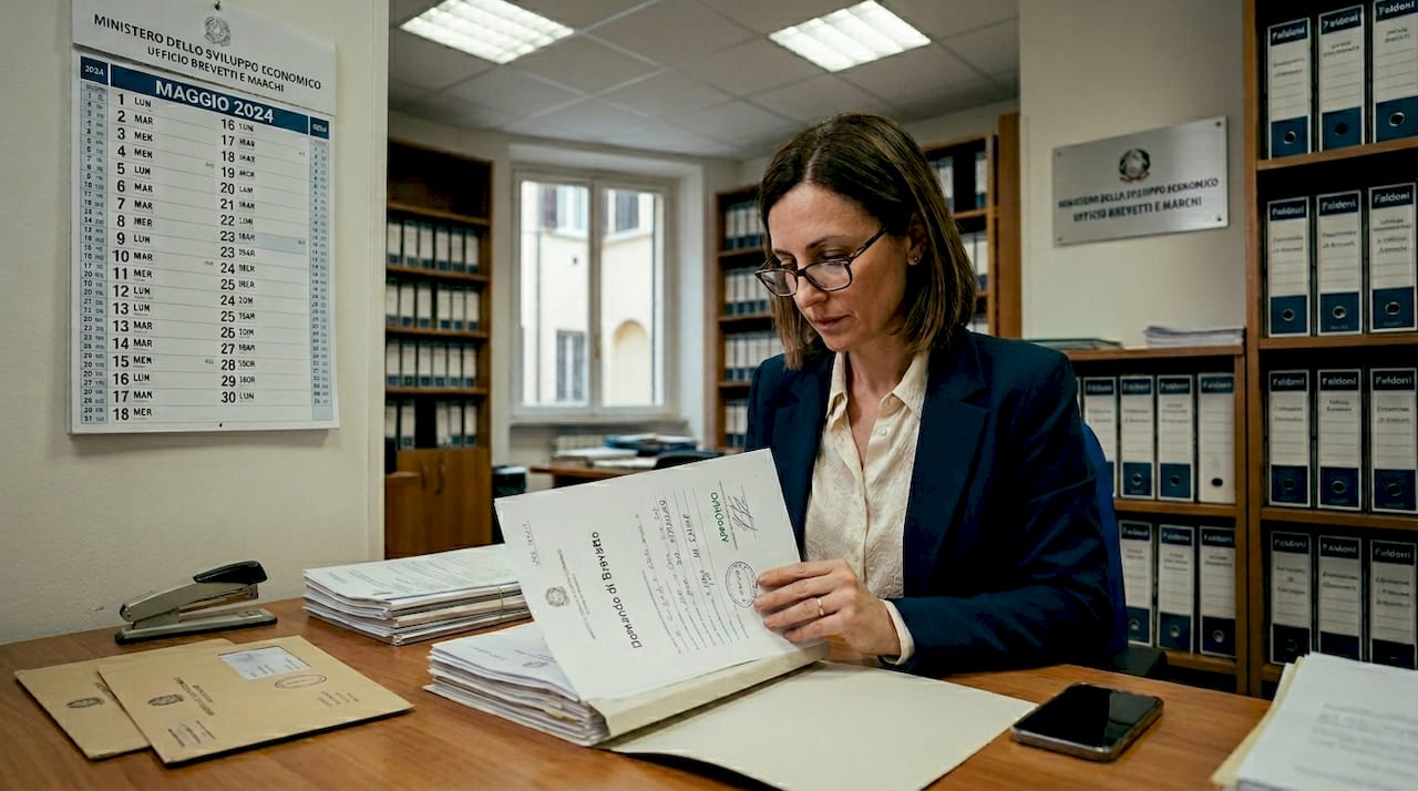 Funzionario dell’Ufficio Brevetti impegnato nell’esame della documentazione presentata per la richiesta di un brevetto