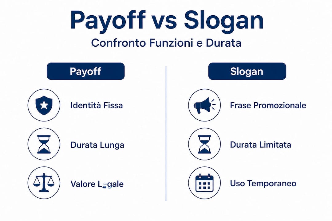 Infografica: differenze tra payoff e slogan, a cosa servono e quanto durano