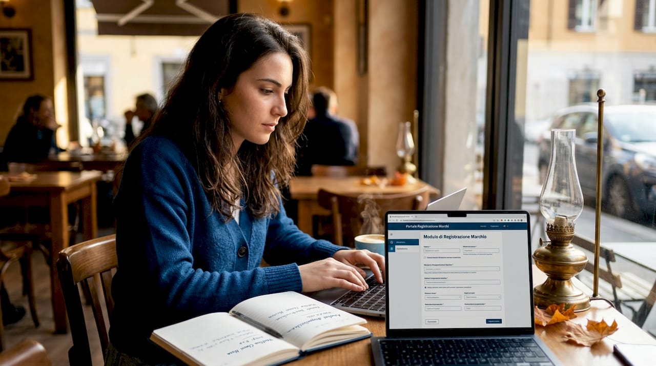 Un professionista si occupa della compilazione del modulo per la registrazione del marchio presso l’UIBM.