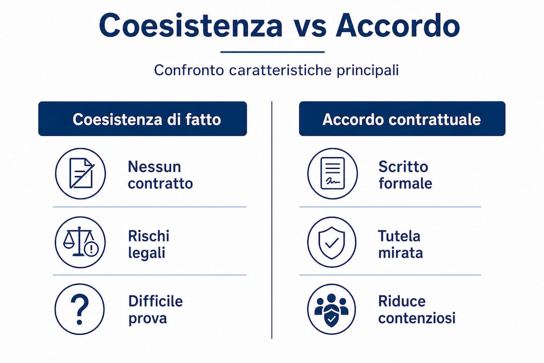 Infografica: differenze tra convivenza di fatto e unione regolata da contratto