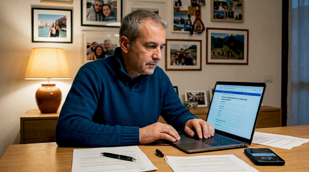 Un uomo sta compilando il modulo per la registrazione di un marchio.