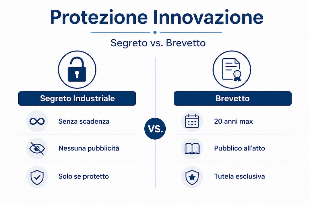 Infografica: differenze tra segreto aziendale e brevetto