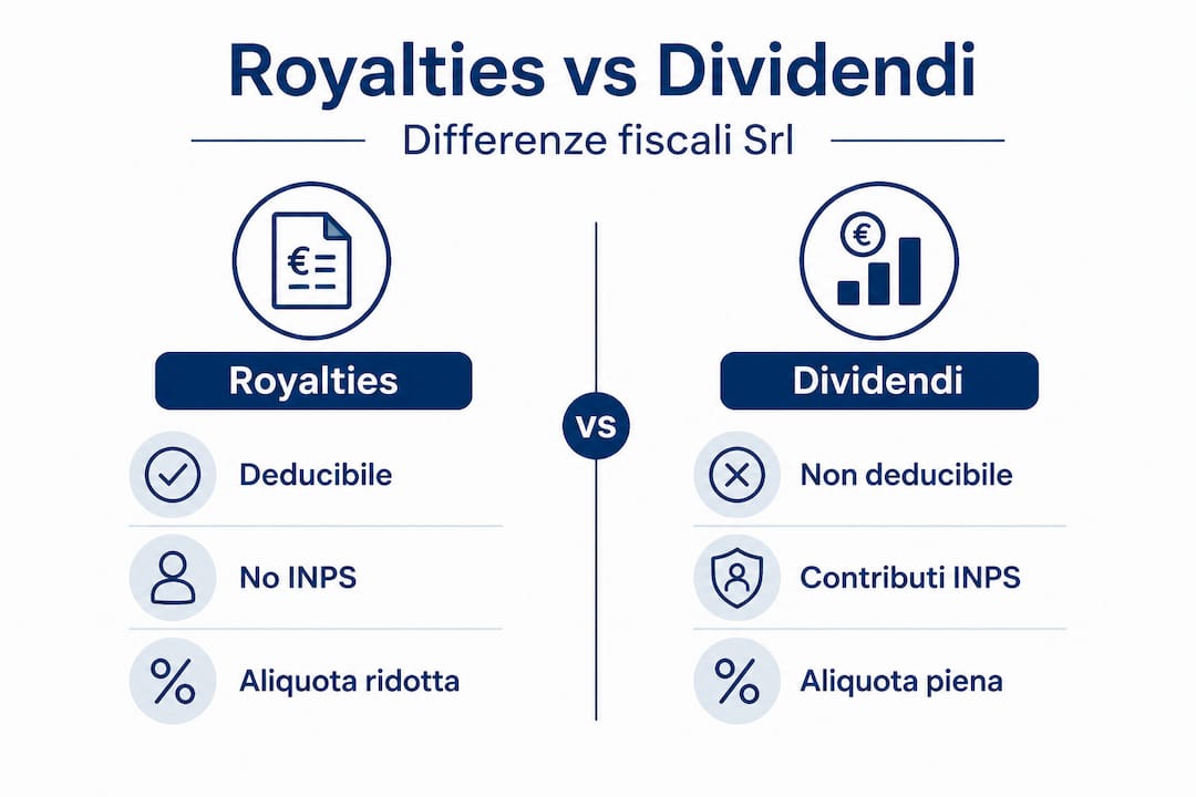 Infografica: differenze tra royalties e dividendi nelle Srl
