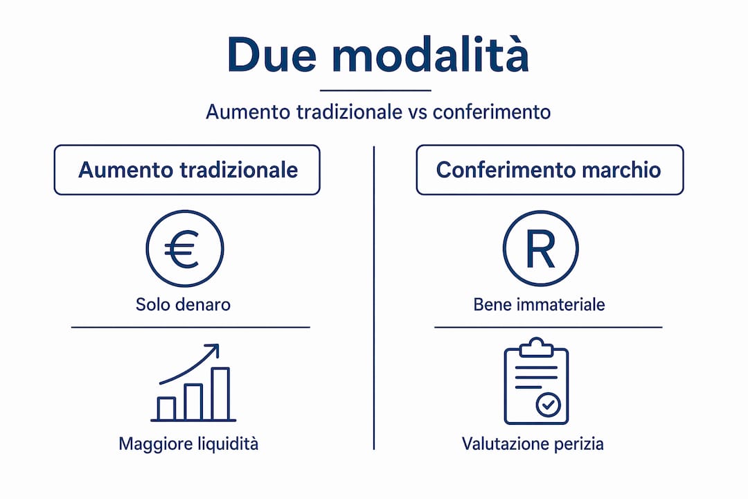 Infografica: confronto tra aumento di capitale tradizionale e conferimento in natura