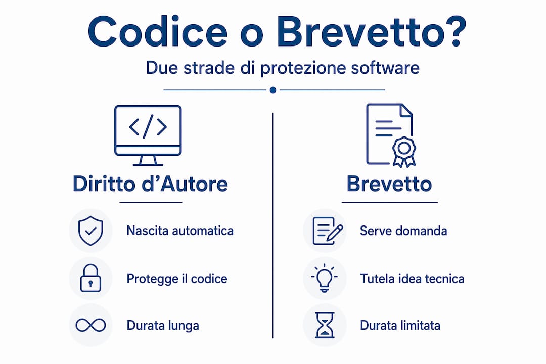 Infografica che mette a confronto copyright e brevetto nel mondo del software
