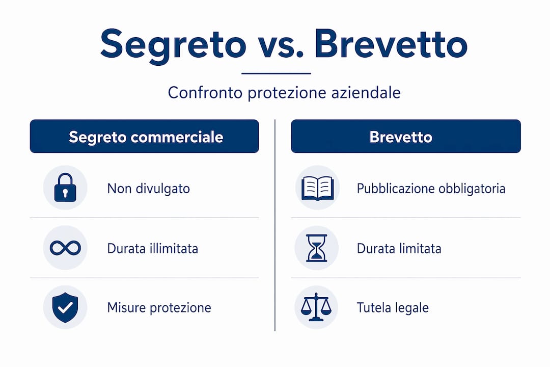 Infografica: differenze tra segreto industriale e brevetto