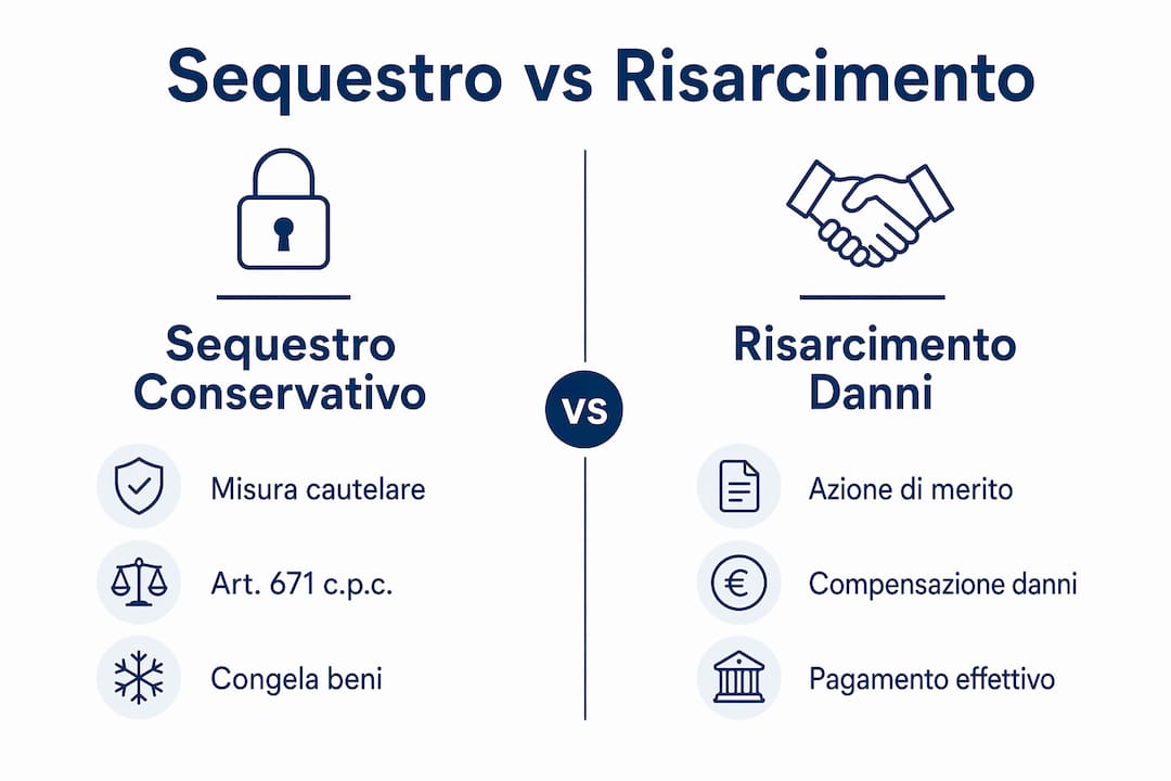 Infografica: differenze tra sequestro conservativo e richiesta di risarcimento danni