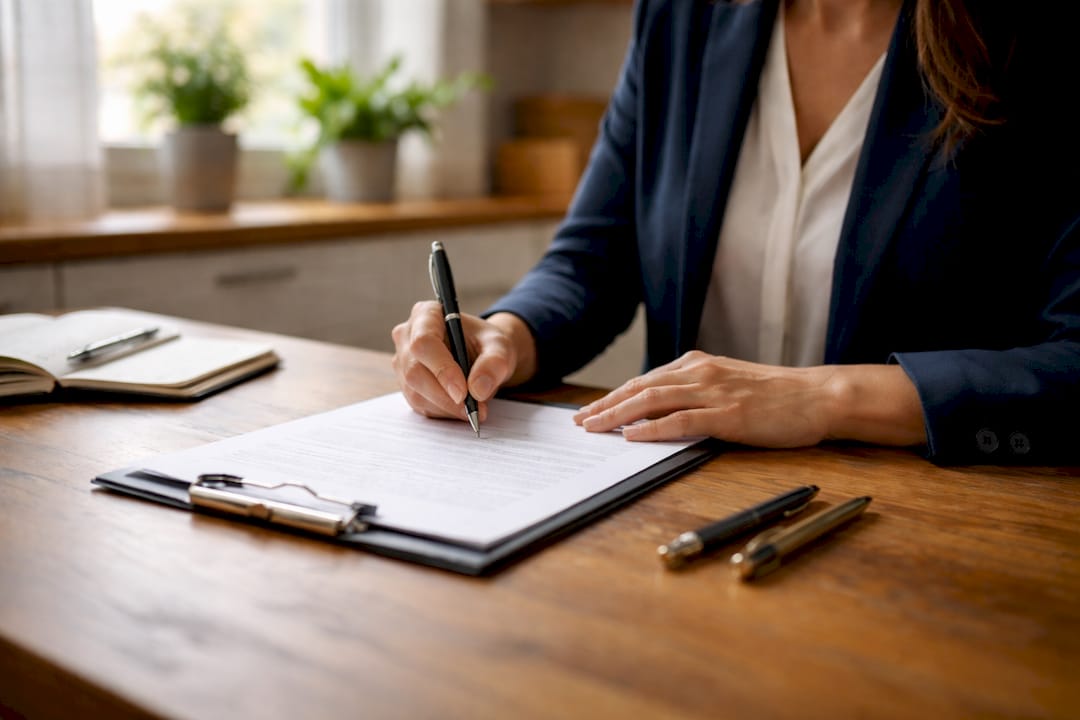 Stretta di mano dopo la firma di un contratto per diritti d’autore in ufficio