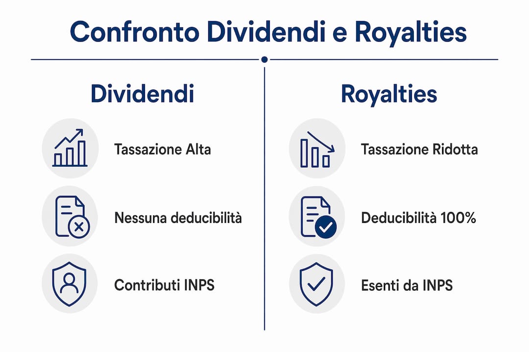 Infografica: confronto tra il regime fiscale dei dividendi e quello delle royalty