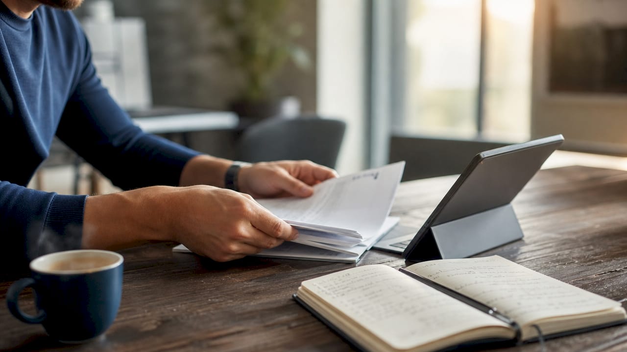 Mani che sistemano e organizzano un archivio digitale di documenti relativi ai marchi registrati
