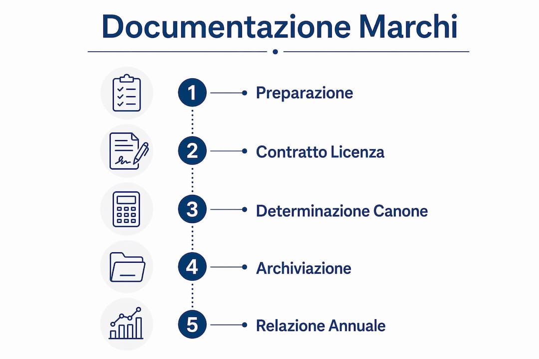 Infografica sul percorso di gestione e compilazione della documentazione relativa ai marchi fiscali