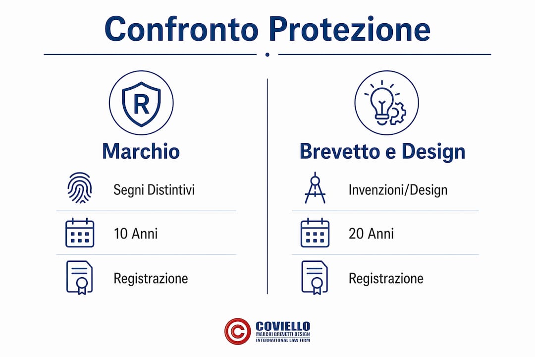 Infografica: differenze tra la protezione dei marchi e quella dei brevetti