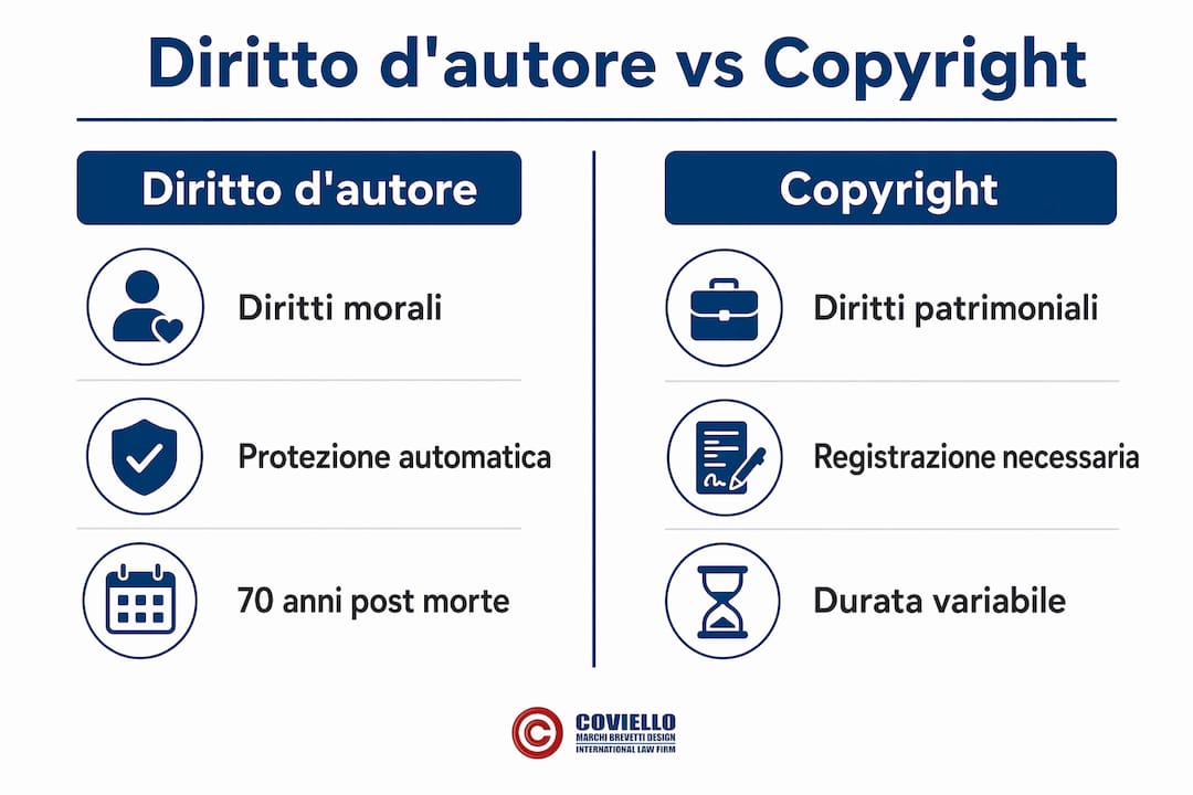 Infografica: differenze tra diritto d'autore e copyright a confronto