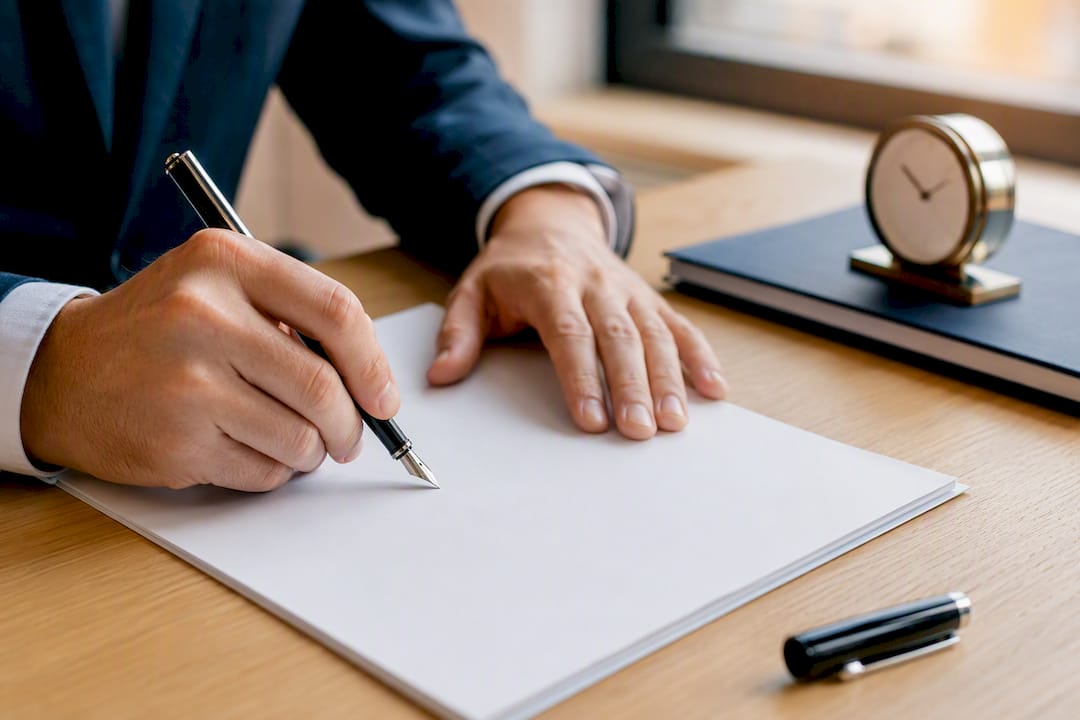 Mani che firmano un accordo di riservatezza su una scrivania